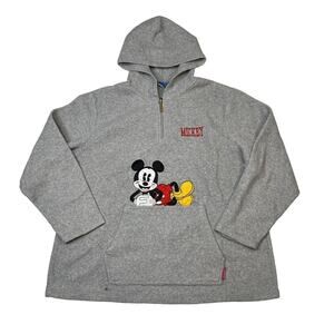 Disney VTG Y2K Mickey Mouse 1/4 Zip Fleece Hoodie Sweatshirt FLAW Gray 2X Plus